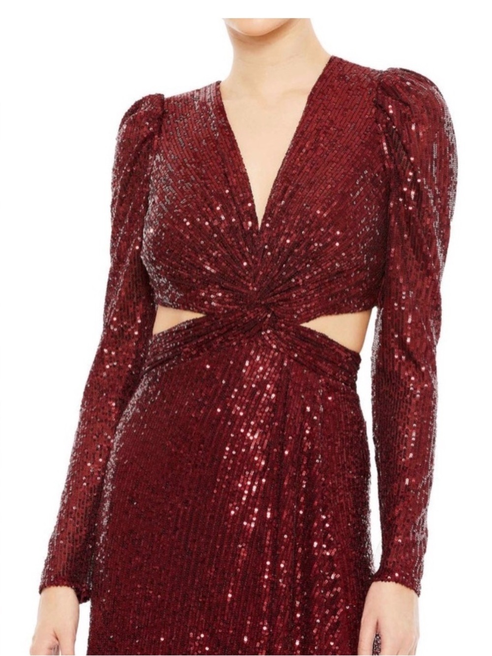 Ieena For Mac Duggal Wine Long Sleeves Sequin Evening Dress 26739 Size 8/ NWT - Picture 3 of 6